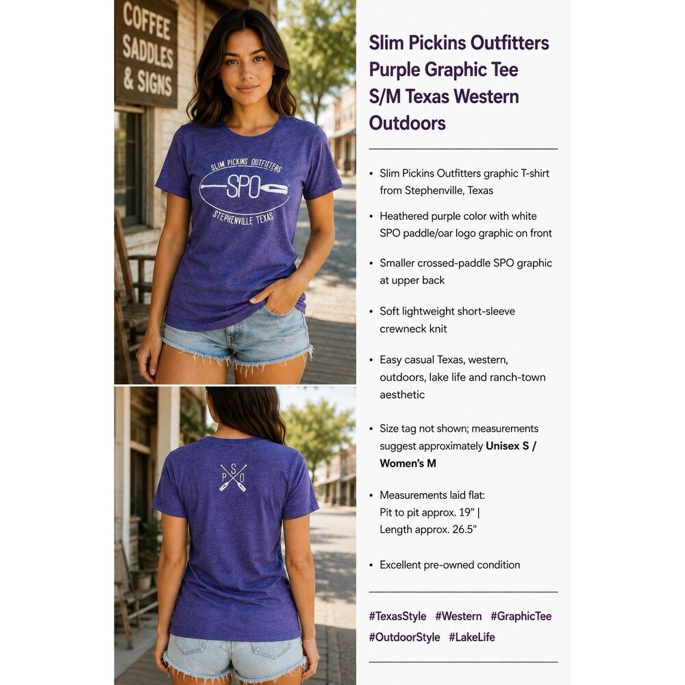 Slim Pickins Outfitters Purple Graphic Tee S/M Texas Western Outdoors